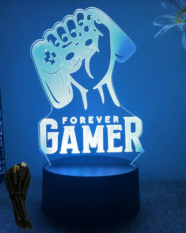 Neon Gamer 3D LED Night Light - RGB Cartoon Lamp for Bedroom