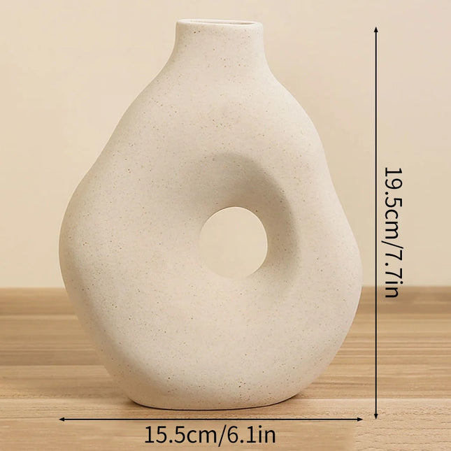 Nordic Ceramic Vase - Circular Hollow Donut Style for Home Decor