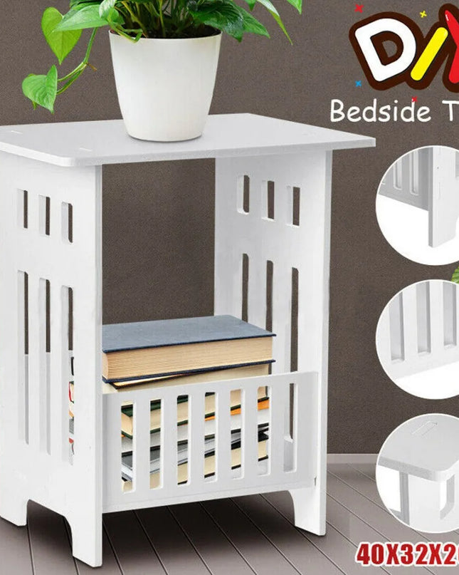 Modern White Bedside Table - Small Nightstand for Bedroom Storage