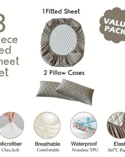 Anqianny Waterproof Bed Sheet Set - 3pcs, Soft Fitted & Pillowcases
