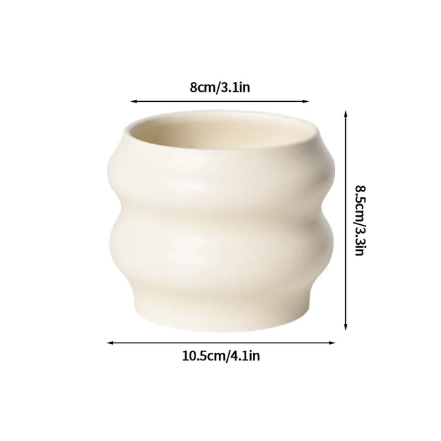 Ceramic Cream Flowerpot - Elegant Succulent Plant Desktop Decor