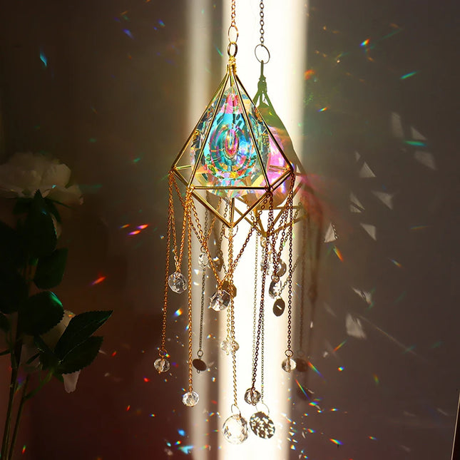 Sun Catchers Crystal Pendant Window Wind Chime Star Moon Light Catchers Rainbow Chaser Plated Colorful Hanging Drop Garden Decor