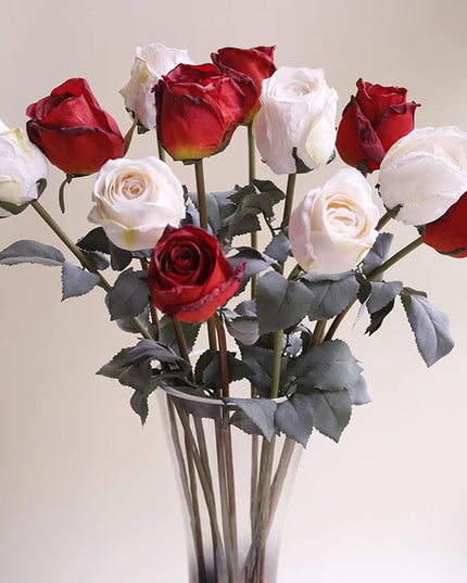 French Curled Rose Fake Flowers - Elegant Silk Bouquet for Home Decor