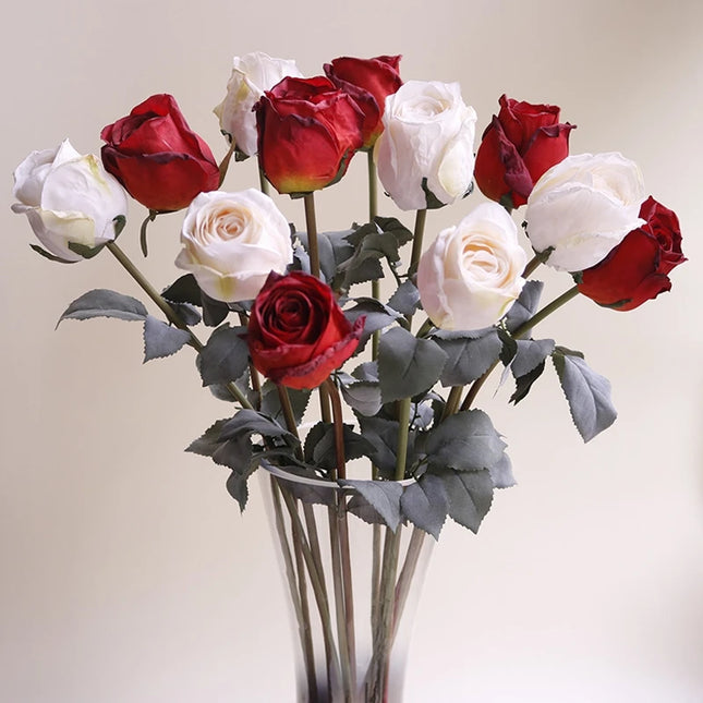 French Curled Rose Fake Flowers - Elegant Silk Bouquet for Home Decor