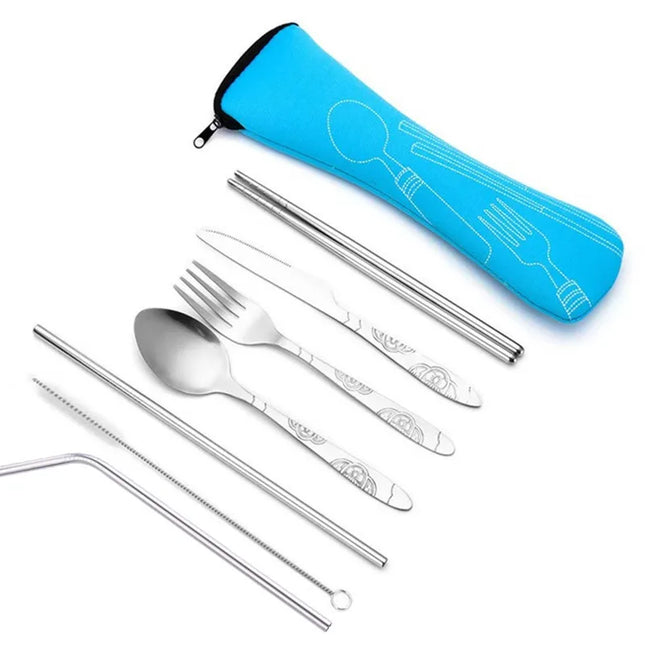 Portable Stainless Steel Dinnerware Set - 3Pcs/4Pcs/7Pcs Cutlery Kit