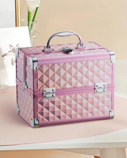 Modishion Portable Makeup Case with Mirror - 2 Trays for Storage