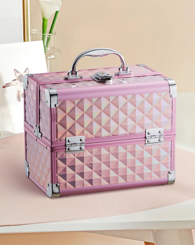 Modishion Portable Makeup Case with Mirror - 2 Trays for Storage