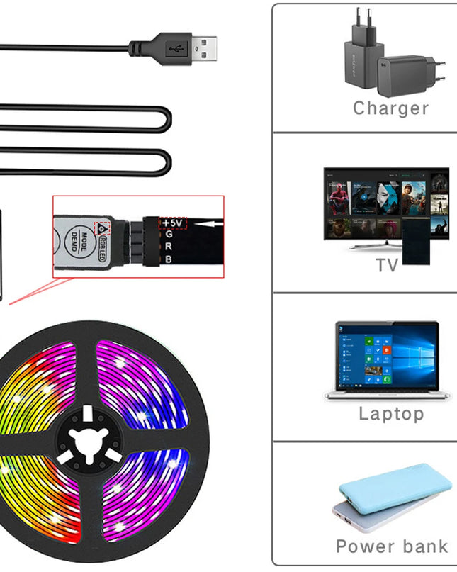 RGB USB LED Strip Light - 5050 Neon Backlight for TV & Computer