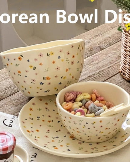 Korean Ceramic Bowl Dish with Fresh Flower Design