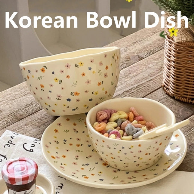 Korean Ceramic Bowl Dish with Fresh Flower Design