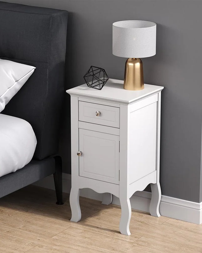 Haodirect Modern Wooden Side Table with Drawer - Curved Legs Design