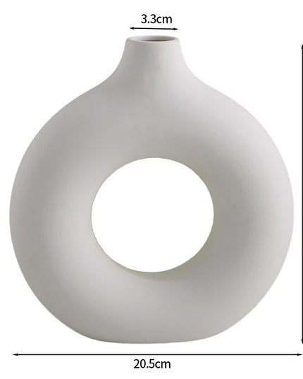 Nordic Ceramic Vase - Circular Hollow Donut Style for Home Decor