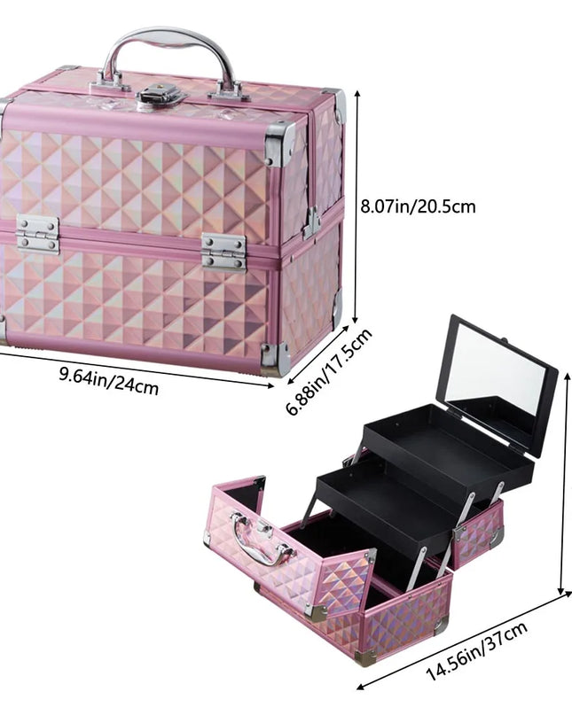Modishion Portable Makeup Case with Mirror - 2 Trays for Storage