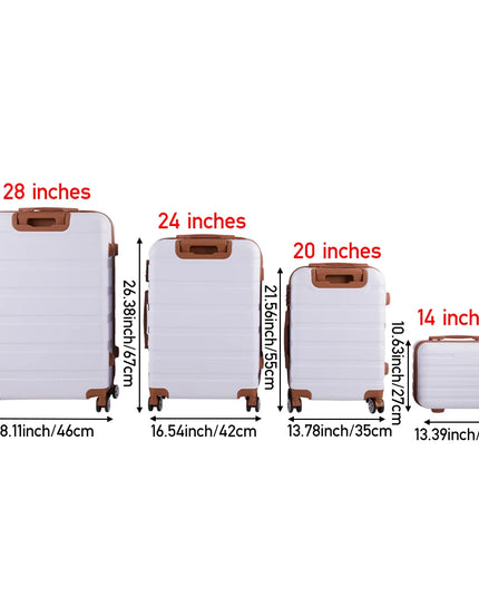 Modishion 4-Piece Carry-On Suitcase Set - Durable Hardshell Travel Trolley