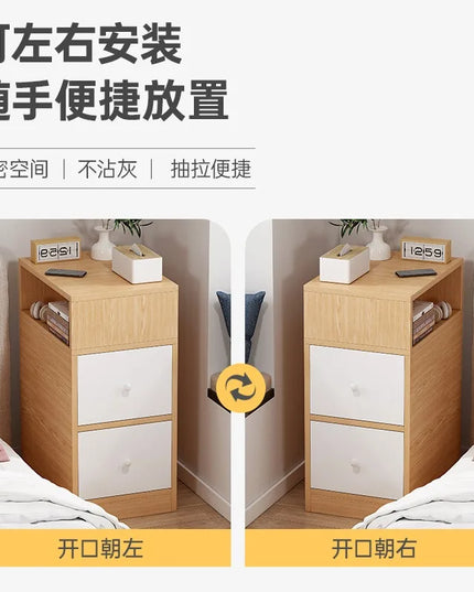 Modern Slim Bedroom Bedside Table - 2 Drawer Nightstand Storage