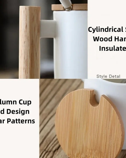 Wooden Handle Mugs with Lid and Spoon