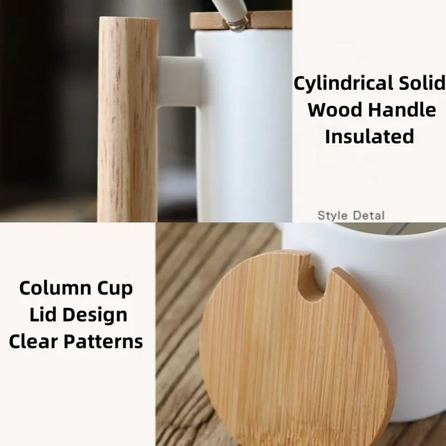 Wooden Handle Mugs with Lid and Spoon