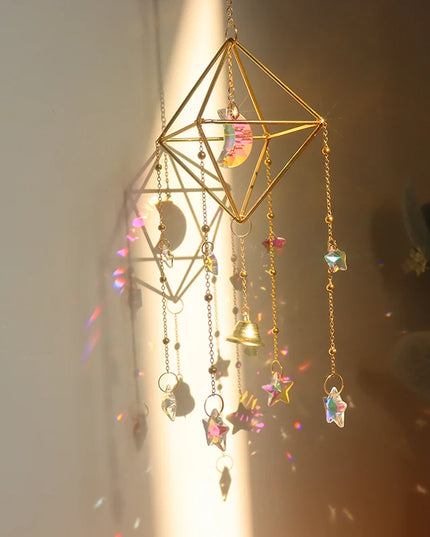 Sun Catchers Crystal Pendant Window Wind Chime Star Moon Light Catchers Rainbow Chaser Plated Colorful Hanging Drop Garden Decor