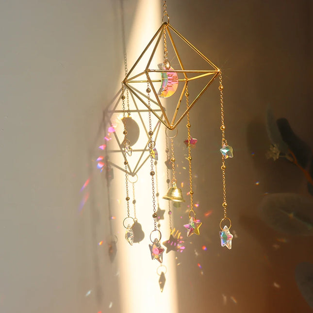 Sun Catchers Crystal Pendant Window Wind Chime Star Moon Light Catchers Rainbow Chaser Plated Colorful Hanging Drop Garden Decor