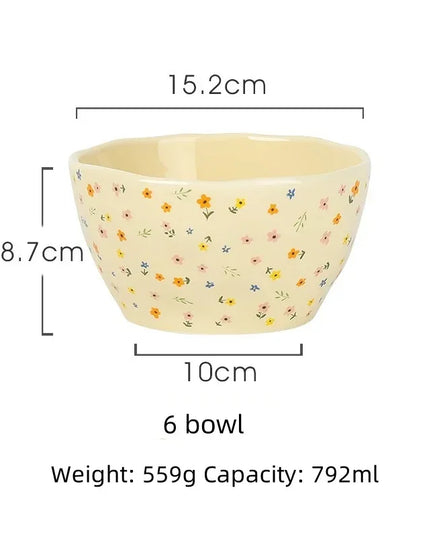 Korean Ceramic Bowl Dish with Fresh Flower Design