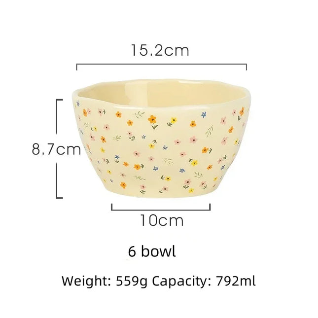 Korean Ceramic Bowl Dish with Fresh Flower Design