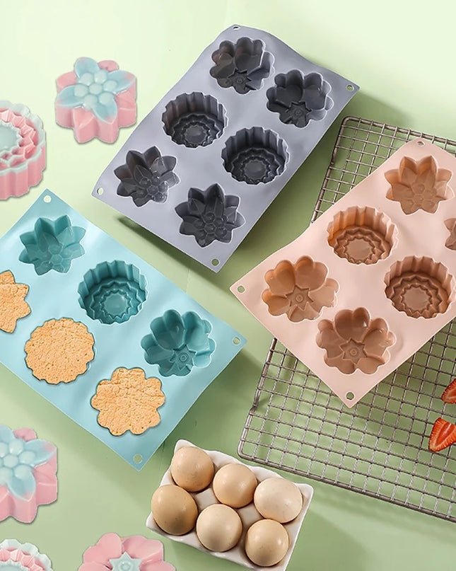 Eco-Friendly Silicone Cake Mold - 6 Flower Shapes for Baking Fun