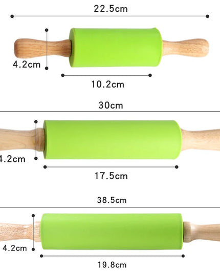 Non-Stick Silicone Rolling Pin with Wooden Handle for Baking Pastry