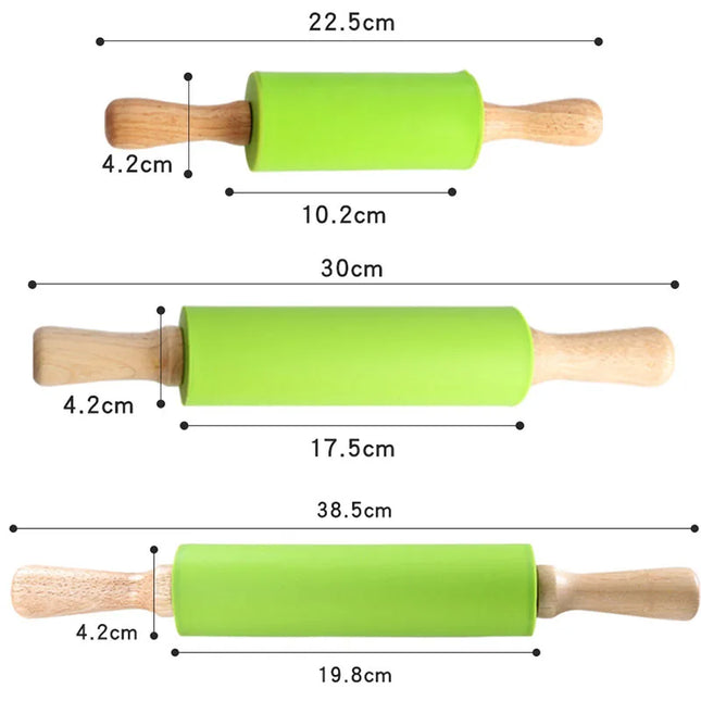 Non-Stick Silicone Rolling Pin with Wooden Handle for Baking Pastry