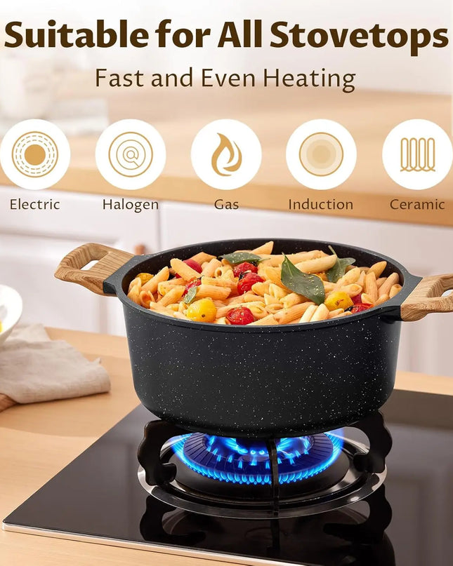 Bezia 10-Piece Induction Cookware Set - Non-Stick Granite, Eco-Friendly