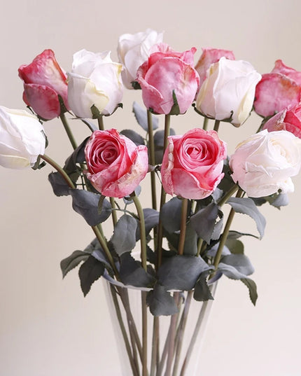 French Curled Rose Fake Flowers - Elegant Silk Bouquet for Home Decor
