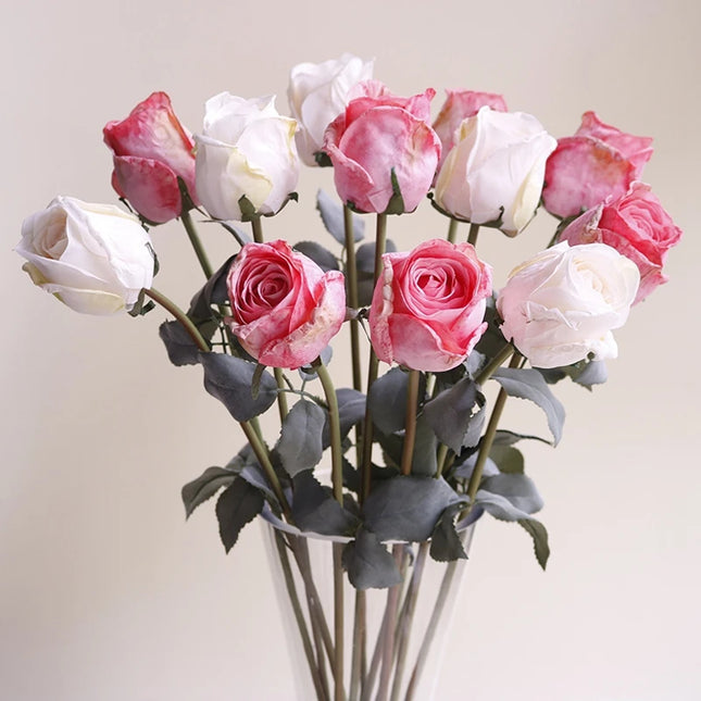 French Curled Rose Fake Flowers - Elegant Silk Bouquet for Home Decor