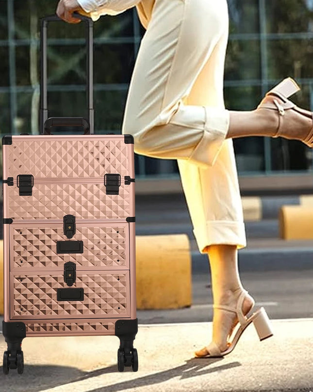 Modishion 3-in-1 Cosmetic Trolley Case - Portable Makeup Storage