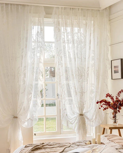 Retro Lace Gauze Curtain - Romantic Ruffle Edge Sheer for Living Room