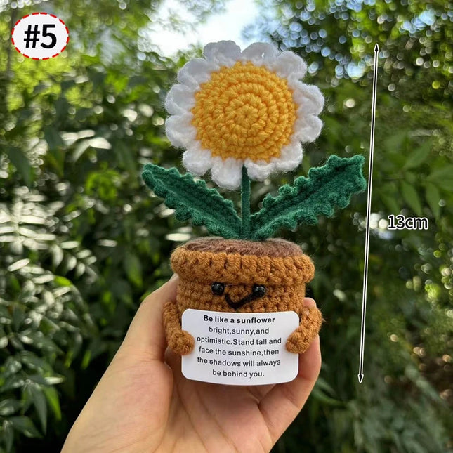 Handmade Crochet Sunflower Decor - Wool Potted Ornament for Auto Interior