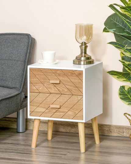 HOMCOM Modern Bedside Table - 2 Drawers Wooden Storage Chest