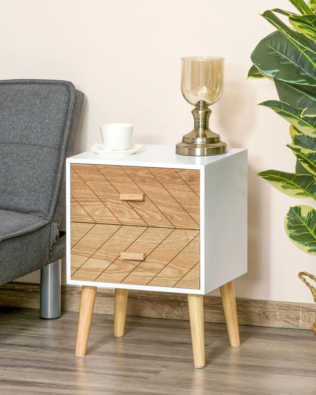 HOMCOM Modern Bedside Table - 2 Drawers Wooden Storage Chest