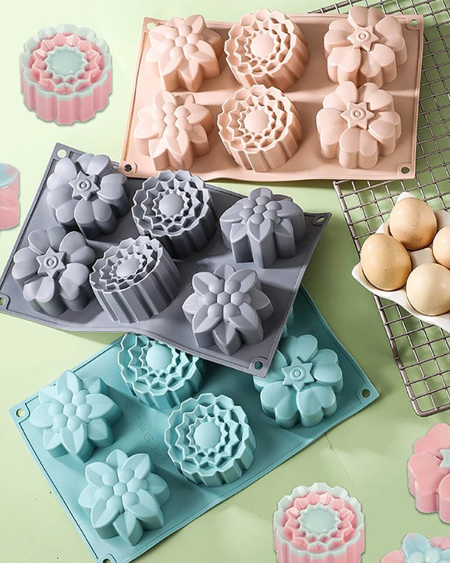 Eco-Friendly Silicone Cake Mold - 6 Flower Shapes for Baking Fun