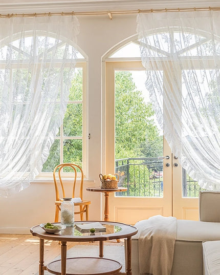 Retro Lace Gauze Curtain - Romantic Ruffle Edge Sheer for Living Room