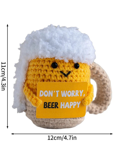 Funny Crochet Animal with Positive Card Ornament Handmade Knitted Ducks Fox Sheep Turtle Desk Figurine Creative Crochet Gift