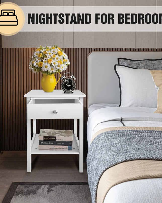 Modern Minimalist Night Stand Bedside Table with Drawer & Shelf