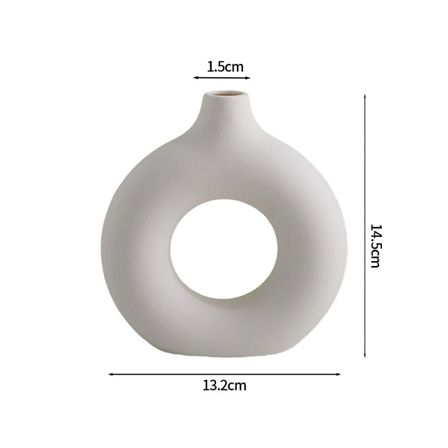 Nordic Ceramic Vase - Circular Hollow Donut Style for Home Decor
