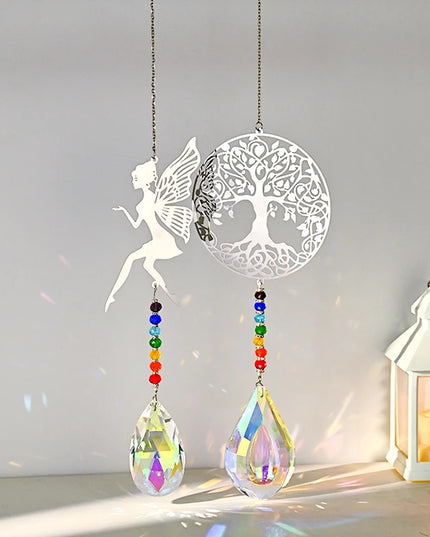 Crystal SunCatcher Prisms Hanging Rainbow Chaser Window Wind Chime Tree of Life Car Art Hanging Pendant Home Garden Decoration