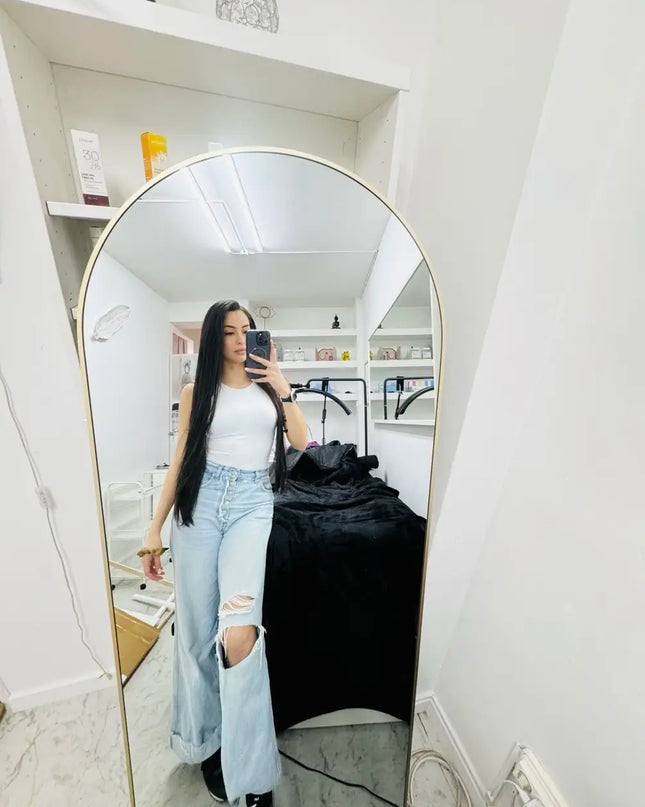 CASSILANDO Arched Full Length Mirror - Unique Black Metal Frame