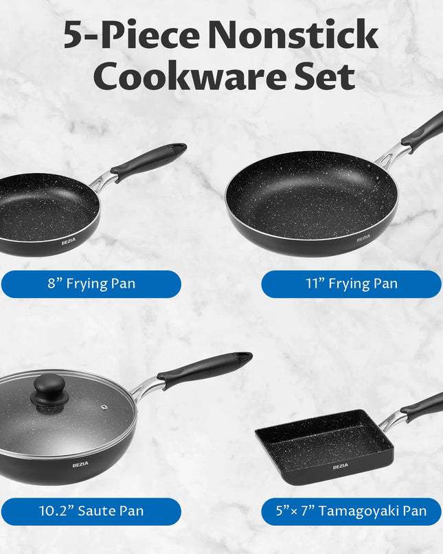 Bezia 5-Piece Induction Pots and Pans Set - Nonstick and Dishwasher Safe