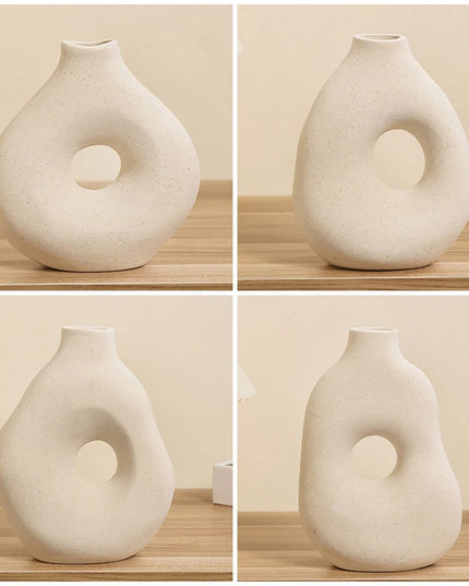 Nordic Ceramic Vase - Circular Hollow Donut Style for Home Decor