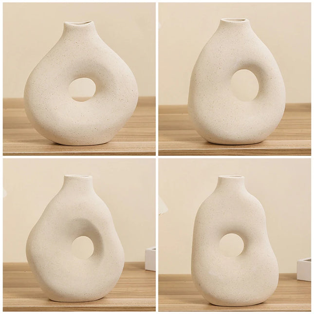 Nordic Ceramic Vase - Circular Hollow Donut Style for Home Decor