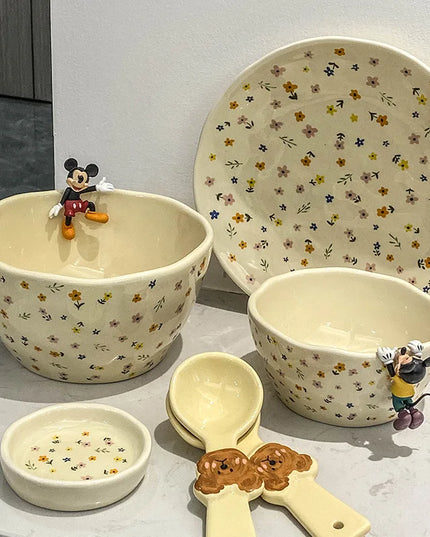 Korean Ceramic Bowl Dish with Fresh Flower Design
