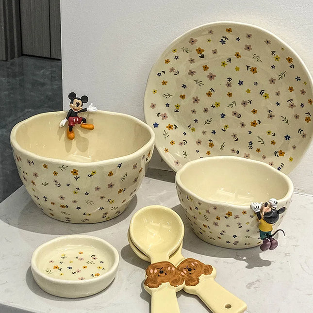 Korean Ceramic Bowl Dish with Fresh Flower Design