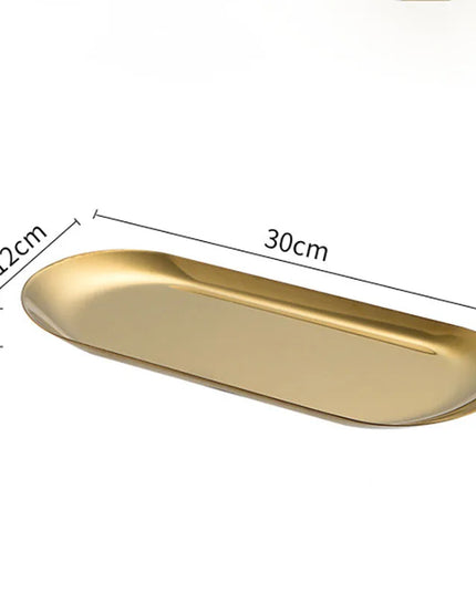 Oval Stainless Steel Gold Dining Plate - Perfect for Cakes & Snacks