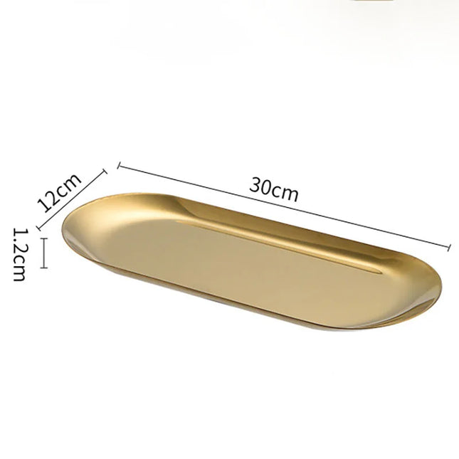 Oval Stainless Steel Gold Dining Plate - Perfect for Cakes & Snacks